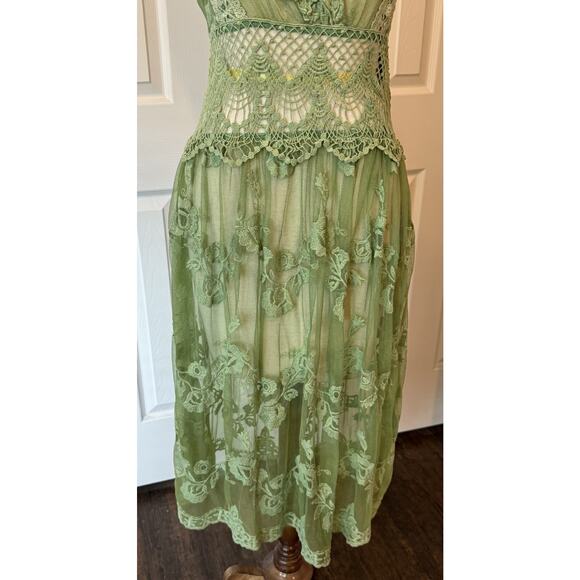 Sundance Dress NO SLIP Green Fairy Boho Coquette Lace Festival See Measurements - Picture 3 of 12